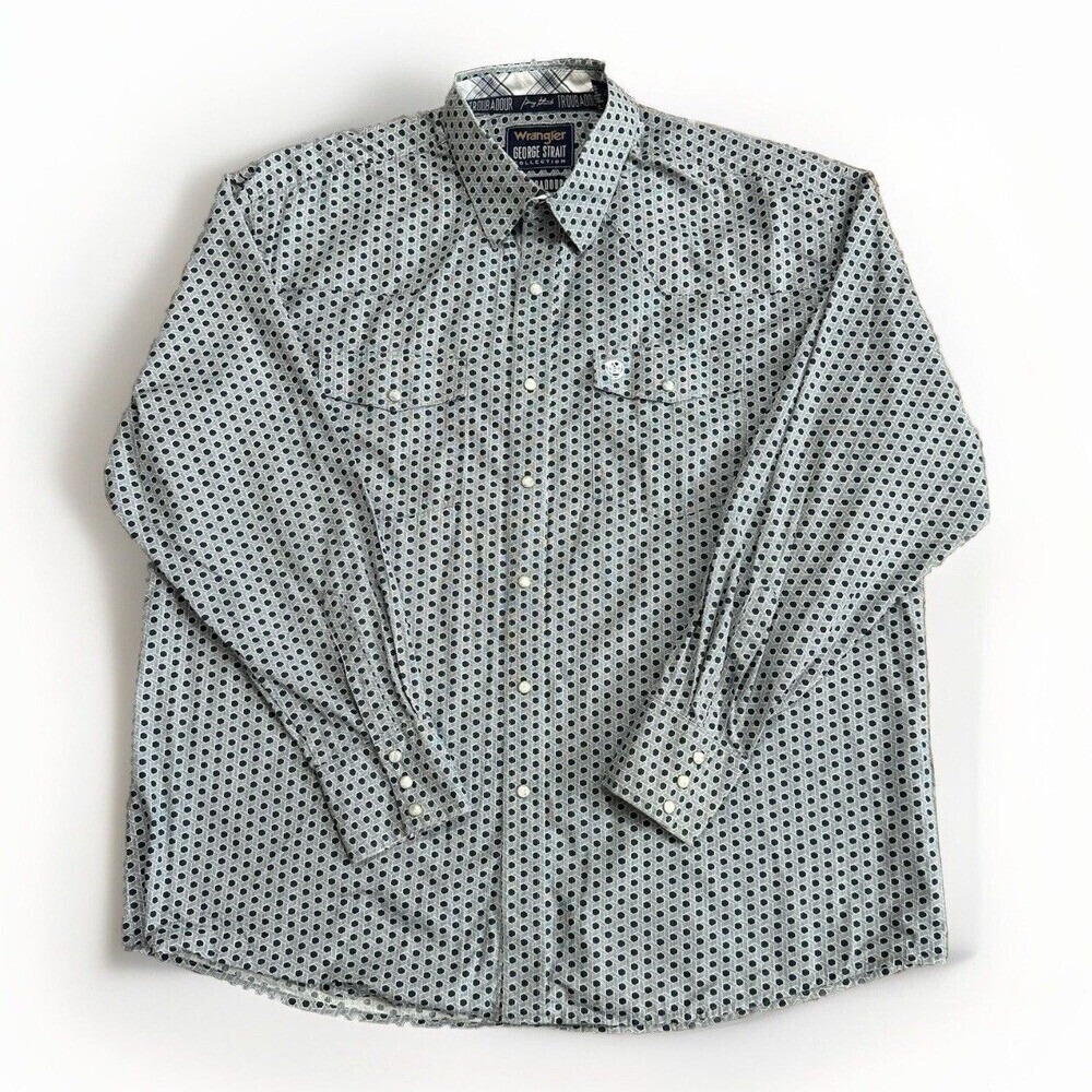Wrangler George Strait Troubadour Pearl Snap Shirt Mens XL Blue Geometric